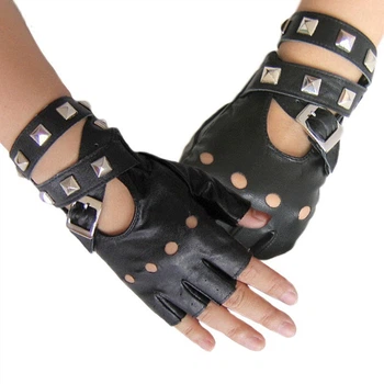Рукавички GLOVES безпалі шкіряні з ремінцями S чорний 02266