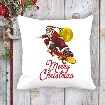 Подушка с новогодним принтом Дед Мороз на скейте "Merry Christmas" 2