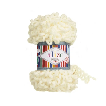 Пряжа для вязания Alize PUFFY FINE 62 светло-молочный ализе пуфи файн фантазийная нить плюшевая