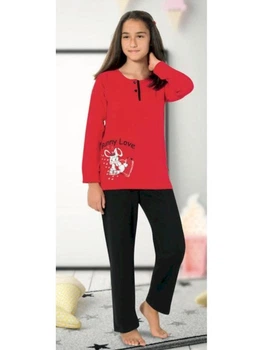 Пижама для девочки красно черная плотный трикотаж 122-128р Арт.490 Kazan bebe