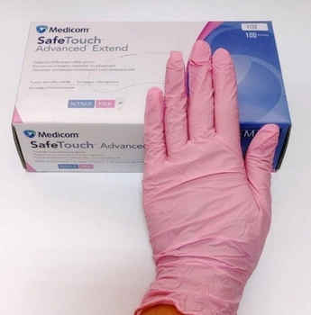 Нитриловые перчатки Medicom SafeTouch® Advanced Pink текстурированные без пудры 100 шт розовые размер XS (3,6 г)
