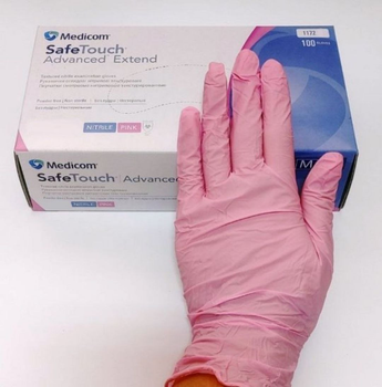 Нітрилові рукавички Medicom SafeTouch® Advanced Pink текстуровані без пудри 100 шт Рожеві розмір M (3,6 г)