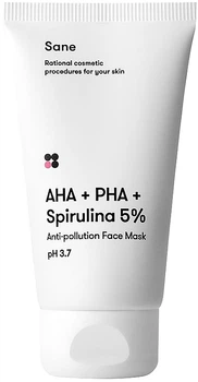 Маска для лица против токсинов с AHA + PHA + Спирулина 5% - Sane AHA + PHA + Spirulina 5% Anti-pollution Face Mask 75ml (805491-239)