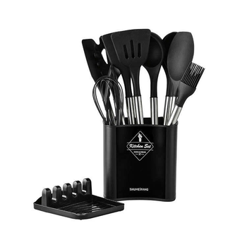 Набор силиконовой посуды Kitchen Set из 13 предметов. Черный