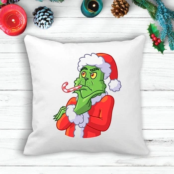 Подушка з новорічним принтом Грінч (The Grinch) "Задумався"