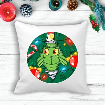 Подушка з новорічним принтом Грінч (The Grinch) у ялинках