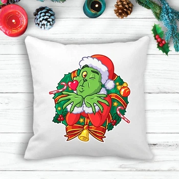 Подушка з новорічним принтом Грінч (The Grinch) Повітряний поцілунок
