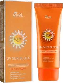 Сонцезахисний крем для обличчя з екстрактом алое і вітаміном Е - Ekel UV Sun Block SPF50/PA+++ 70ml (641337-5333)