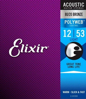 Струны для акустической гитары Elixir 11050 Polyweb 80/20 Bronze Light 12-53 (AC PW L)