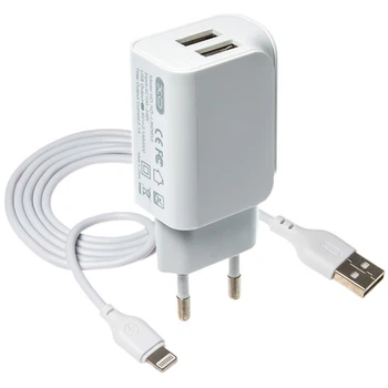 Сетевое зарядное устройство (адаптер) XO L35D 2USB / 2.1А + Lightning white