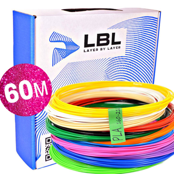 Набор Эко пластик Pla LBL (60 метров) для 3D-ручки 1.75 мм (12 цветов по 5 м)