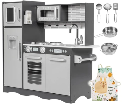 Детская деревянная кухня Mamabrum XXL с LED-освещением Серая LED KITCHEN W1C600
