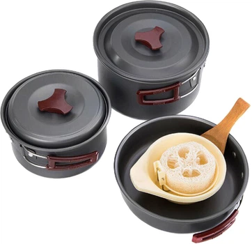 Набір посуду Naturehike 3-4 NH 2 каструлі + кришки + сковорода carbon NH15T203-G (6927595787205)