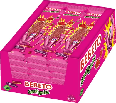 Жувальні цукерки Bebeto Кислі палички Полуниця 35 г x 24 шт. (8690146880219)