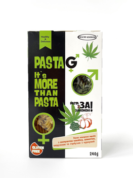 Безглютеновые рисовые макароны "Pasta G" с экстрактом каннабиса, спирулиной, шпинатом и тыквой с куркумой спирали 240 г (4820233350156)