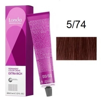 Крем-краска для волос Londacolor 5-74 Светлый шатен коричневый медный 60 мл.