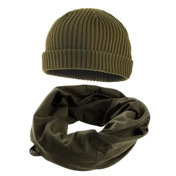 Набір тепла в'язана шапка 100% акрил M-Tac Dark Olive та Мультифункціональна балаклава Mil-Tec OLIV L