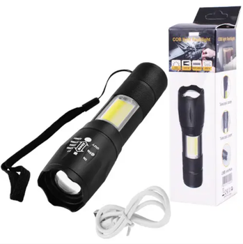 Ручний ліхтар компактний акумуляторний ліхтарик ZOOM BL29 COB LIGHT діод T6 З БІКОВІ СВІТЛОМ (Заряд від USB кабелю)