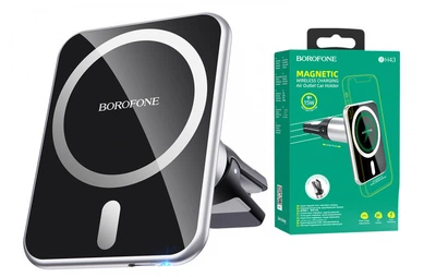 Автодержатель Borofone BH43 Xperience Magnetic Wireless Charging (Черно-Стальной)