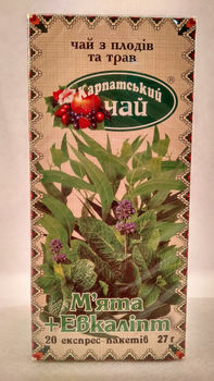 Чай травяной натуральный пакетированный Карпатский чай Мята и Эвкалипт 20 пакетиков по 1,35г