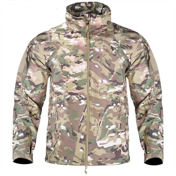 Тактическая куртка Soft Shell Multicam софтшел, армейская, мембранная, флисовая, демисезонная, военная, ветронепроницаемая куртка без капюшона р.S