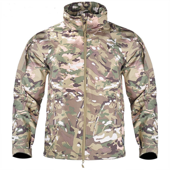 Тактическая куртка Soft Shell Multicam софтшел, армейская, мембранная, флисовая, демисезонная, военная, ветронепроницаемая куртка без капюшона р.4XL