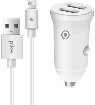 Автомобильное зарядное устройство для Piko CC-312 2xUSB 3.1A 15.5W с кабелем USB-A to Lightning (1283126538810)