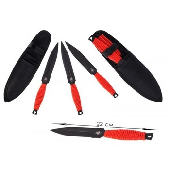 Метальні ножі набір 3 штуки в чохлі K005 Червоні