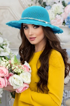 Жіночий в'язаний капелюх з перлиною Braxton 56см Бірюзовий (brx5131-25144023)