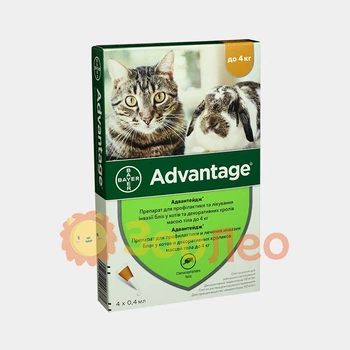 Капли от блох и клещей Advantage для кошек и декоративных кролей весом до 4 кг (1 пипетка)