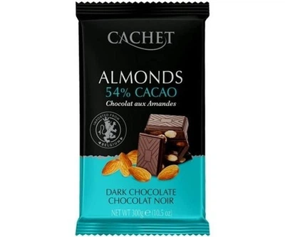 Черный шоколад Cachet DARK CHOCOLATE ALMONDS 54% CACAO с цельным миндалем 300г