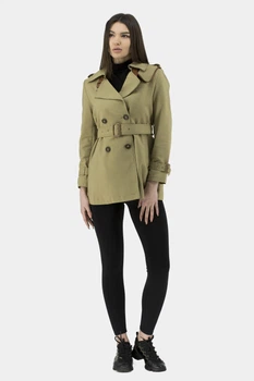 Жіночий двобортний плащ casual з поясом, кемел або оливковий Basic (оливковий, L), 44996, 26941