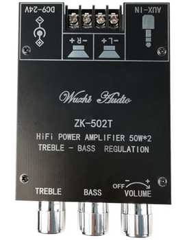 Аудио усилитель TPA3116 2.0, 9-24В 2А, 2x50Вт, Bluetooth 5.0, ZK-502T