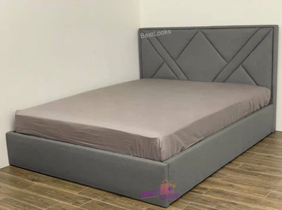 Ліжко двоспальне 160x200 Астра Mebel-Day з підйомним механізмом Жаккард Світло-сірий Багама (34)