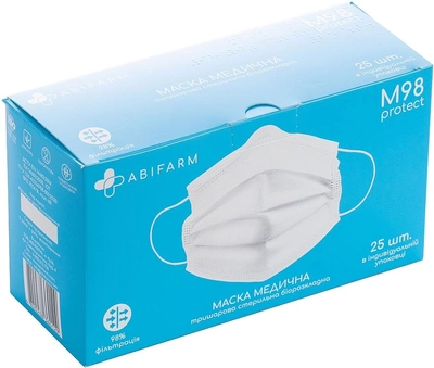 Медична маска 3-шарова, стерильна, біла - Abifarm M98 25шт (949323-22103)