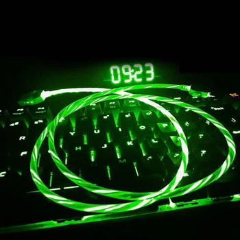 Micro USB кабель со струящейся подсветкой 2А, 1м - высокое качество - зеленый
