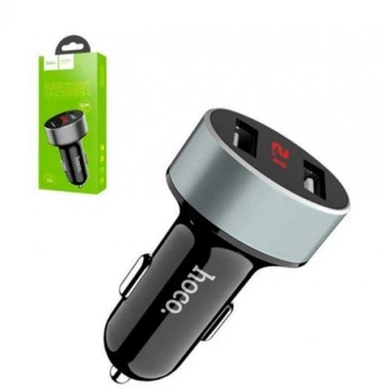 Автозарядка с дисплеем HOCO Z26 High Praise Dual USB Black