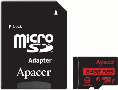 Карта памяти Apacer microSDXC UHS-1 64Gb 10 R85MB/s adapter SD (AP64GMCSX10U5-R)