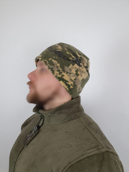 Теплая зимняя флисовая шапка пиксель для военных ВСУ универсального размера цвета камуфляж пиксель 2734