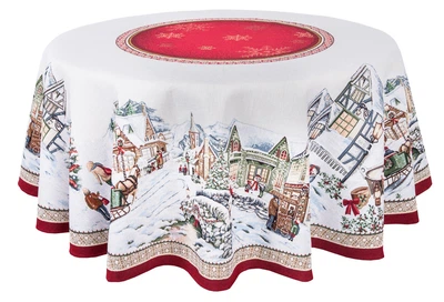 Новогодняя скатерть гобеленовая с микрофиброй «Happy holіdays» (без люрекса) Ø137 (benask-137D)