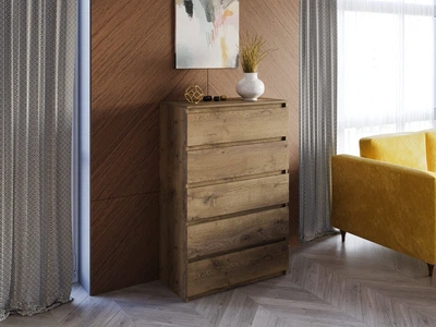 Тумба-комод деревянный из ламинированного ДСП от производителя DrevoGoods ECO, напольный с 5 ящиками для хранения вещей для дома и офиса 600х1220х400мм; ЛДСП: Аликанте темный (1532F75)