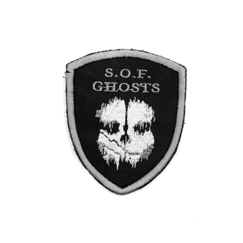 Якісний шеврон S.O.F. Ghosts (ССО Привиди) щит, шеврони на липучці, чорний з сірою вишивкою логотип Call of Duty