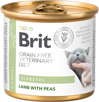 Влажный беззерновой корм Brit Veterinary Diet Diabetes для кошек при диабете, ягненок и горох 200 г (8595602549832)