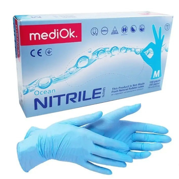 Рукавички нітрилові MediOk Nitrile Ocean (100 шт. / 50 пар), сині, розмір M