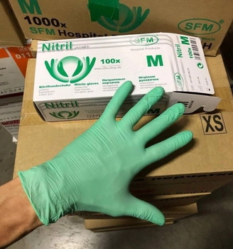 Перчатки нитриловые SFM размер XS зеленые 100 шт