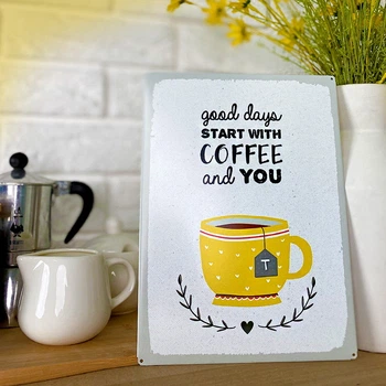 Табличка металлическая Good days start with coffee and you 26х18,5 см