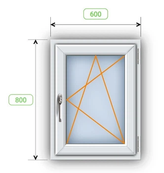 Окно пластиковое 600X800 поворотно-откидное, профиль 58 мм Steko 4S, однокамерный стеклопакет