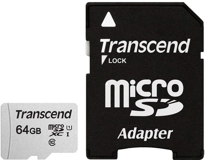 Карта памяти MicroSDXC 64GB UHS-I Class 10 Transcend 300S + SD-adapter (TS64GUSD300S-A)