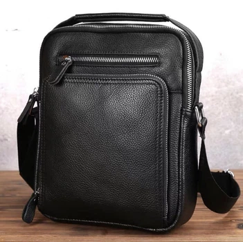 Кожаная мужская сумка-барсетка через плечо черная Tiding Bag A25-1278C