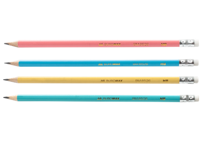 Олівець графітовий BUROMAX PASTEL, HB, мікс 4 кол. корпуса, з гумкою BM.8526-20